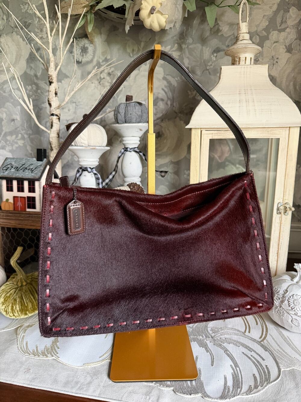 Vintage Coach OXBLOOD CALF HAIR & Leather BLEECKER Shoulder Bag Purse 9469